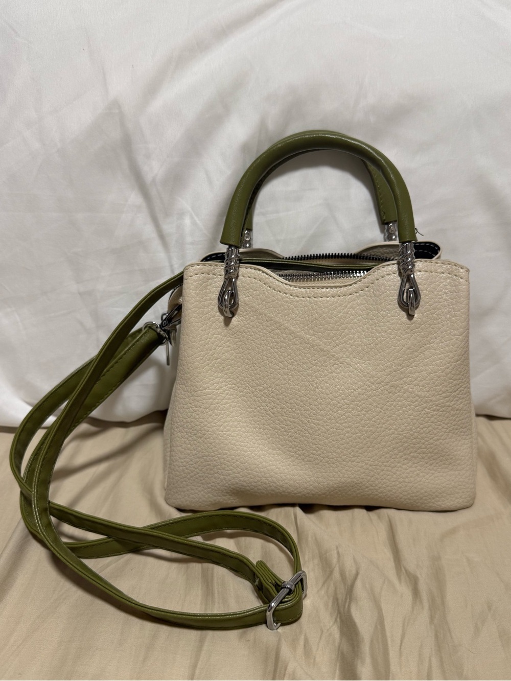 Parisian Cream and Olive Green Crossbody Bag
